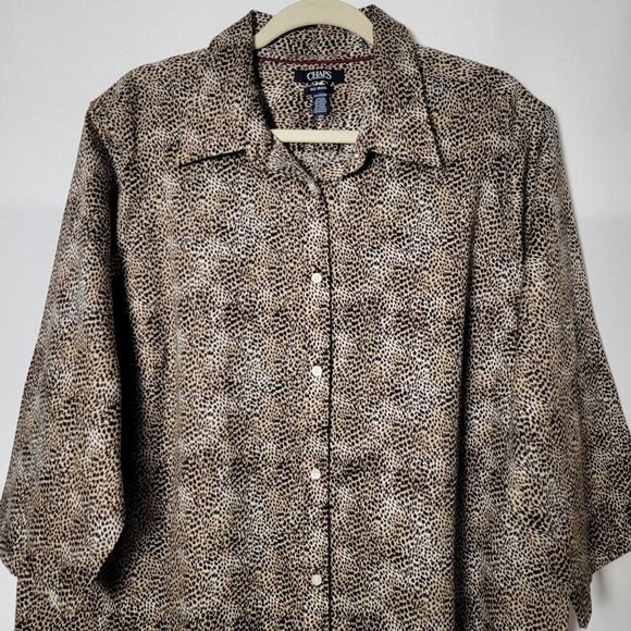 Chaps by Ralph Lauren Womens Leopard Cheetah Animal 3/4 Sleeves Button Up Top 2X - Picture 3 of 8